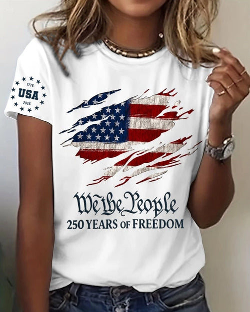100% Cotton Women's 250th America Anniversary Crew Neck Short Sleeve Tshirt