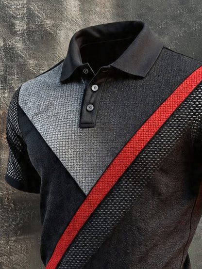 Men's Retro Patriotic Color-Block Short-Sleeve Polo Shirt