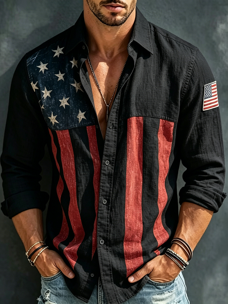🔥Buy 3 Get 10% Off🔥Men's American Flag Independence Day Print Long Sleeve Shirt