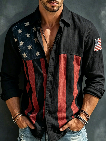 🔥Buy 3 Get 10% Off🔥Men's American Flag Independence Day Print Long Sleeve Shirt