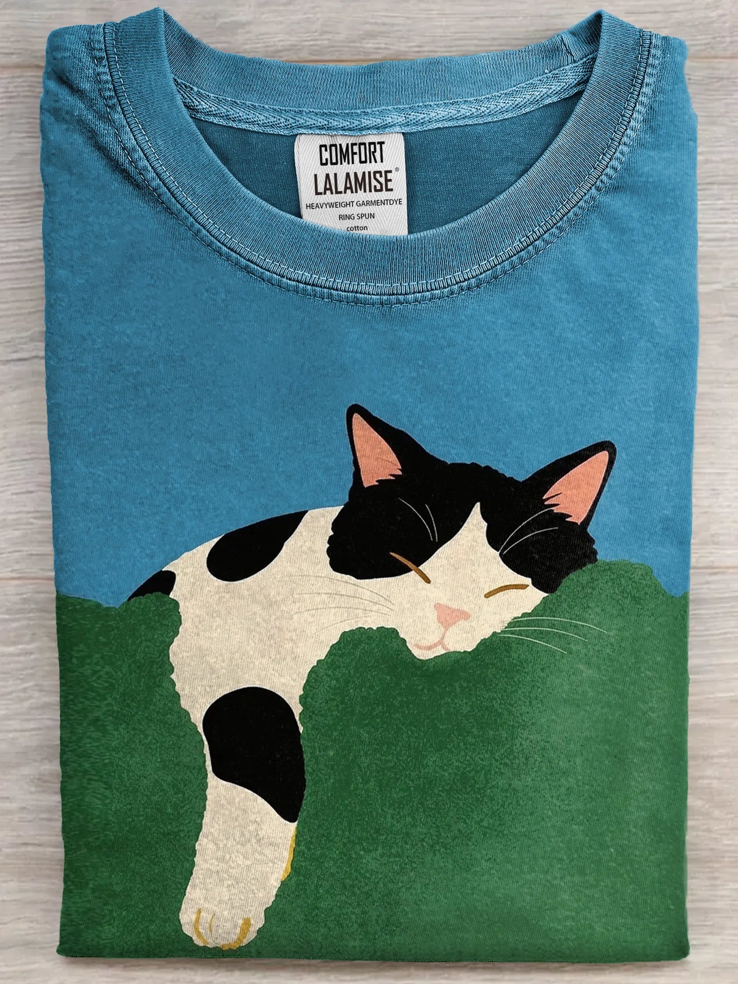 Funny Retro Cute Sleeping Cat Art Print Casual Cotton Short Sleeve T-shirt