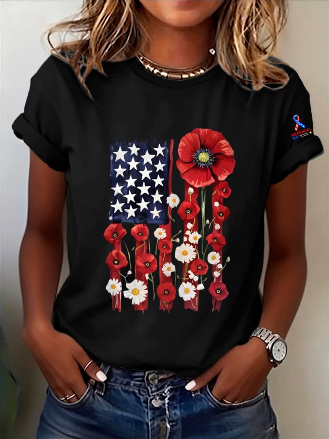 Women's Casual Memorial Day Printed Short-Sleeve T-Shirt