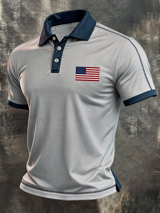 Men's Retro "Patriot" Color-Block Short-Sleeve Polo Shirt