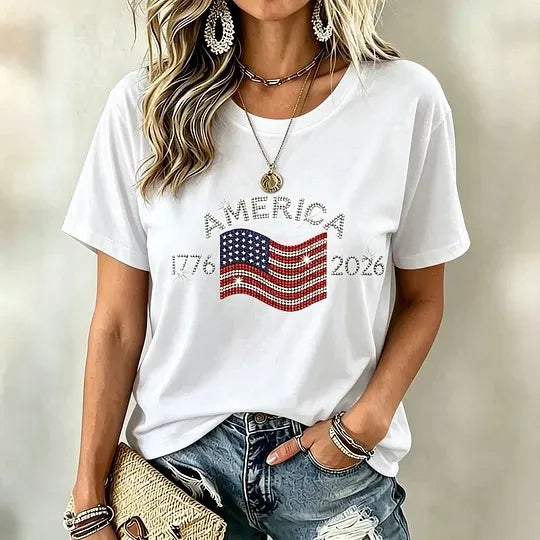 Women's Vintage Flag Art Print Tshirt