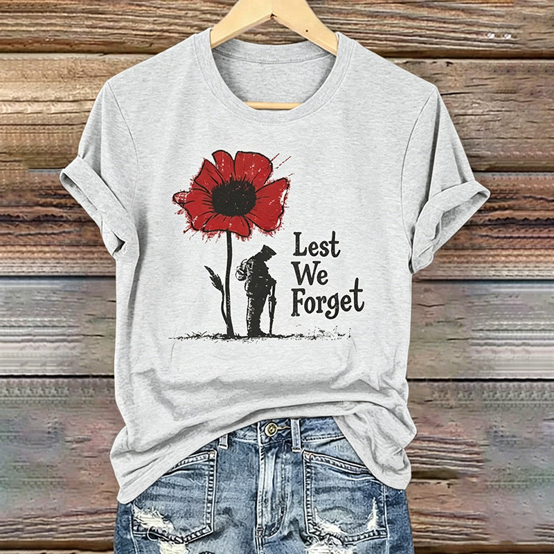 Women's Memorial Day Lest We Forget Poppy Art Printed T-Shirt