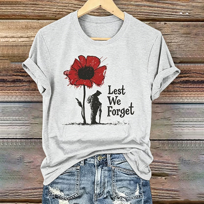 Women's Memorial Day Lest We Forget Poppy Art Printed T-Shirt