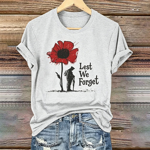 Women's Memorial Day Lest We Forget Poppy Art Printed T-Shirt