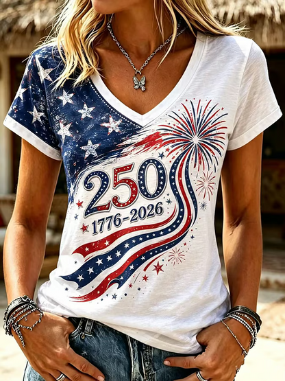 🔥Buy 3 Get 10% Off🔥Women's 250th Anniversary V-Neck Printed T-Shirt