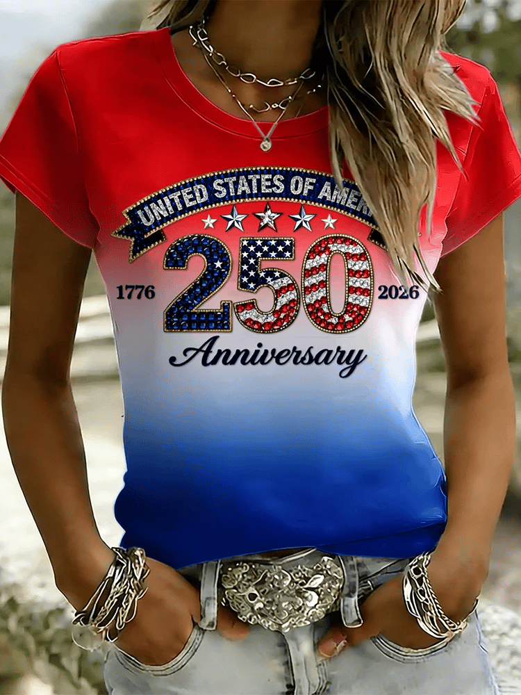 Women'S Casual American 250th Anniversary Printed Short-Sleeve T-Shirt
