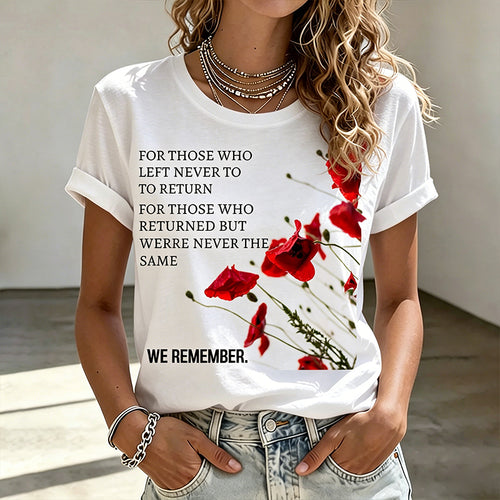 Women's Memorial Day Poppy Art Printed T-Shirt