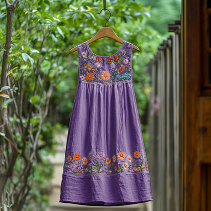 Women's Bohemian Floral Linen Sleeveless Dress
