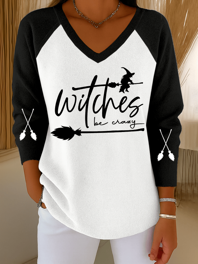 🔥HOT SALE🔥Women's Witch Be Crazy Print Casual Knit Top