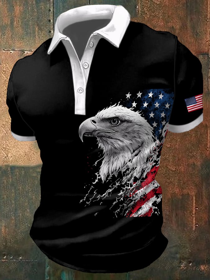 Men's Retro National Flag Print Casual Polo Shirt