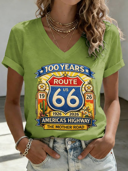 Women's Route 66 Centennial Mother Road Print Casual T-shirt