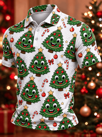 Men's Casual Christmas Print Polo Shirt