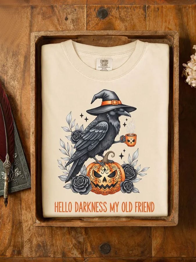 Women's Halloween Hello Darkness My Old Friend Print Casual T-shirt