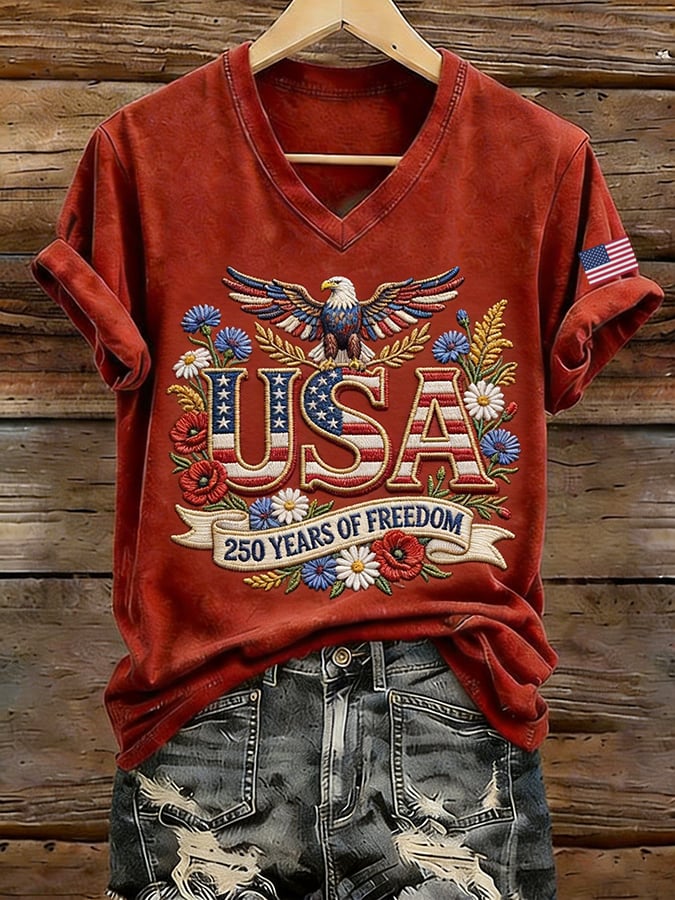 Women's USA 250 Years Independence And Freedom 1776-2026 Printed Short-Sleeve T-Shirt