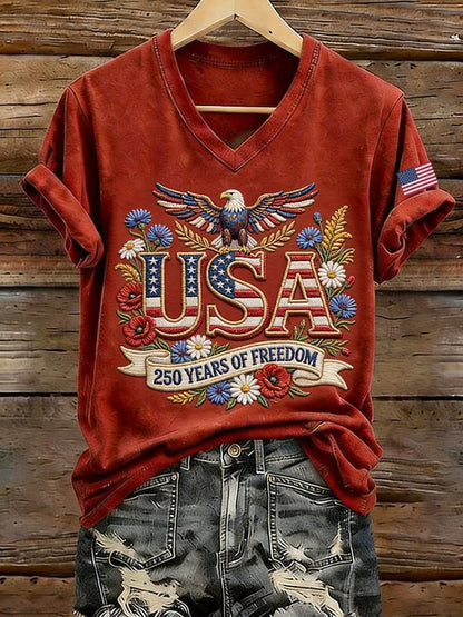 Women's USA 250 Years Independence And Freedom 1776-2026 Printed Short-Sleeve T-Shirt