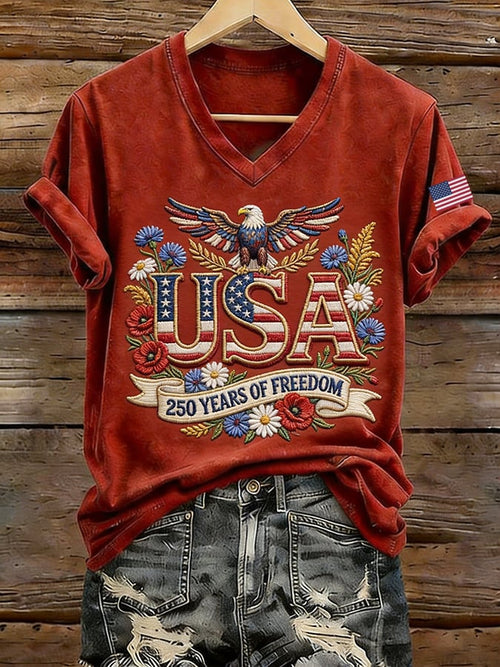 Women's USA 250 Years Independence And Freedom 1776-2026 Printed Short-Sleeve T-Shirt