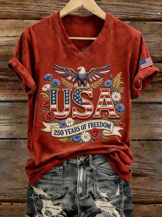 Women's USA 250 Years Independence And Freedom 1776-2026 Printed Short-Sleeve T-Shirt