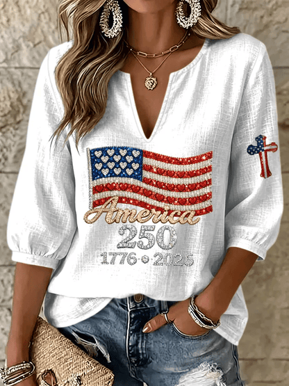 Women's U.S. 250th Anniversary Print V-Neck Top