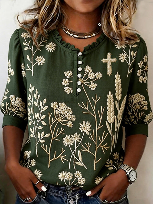 Women's Retro Faith Floral Print Top