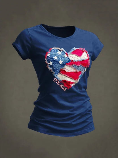 Women'S Casual Short-Sleeved T-Shirt With American 250th Anniversary Commemorative Print.