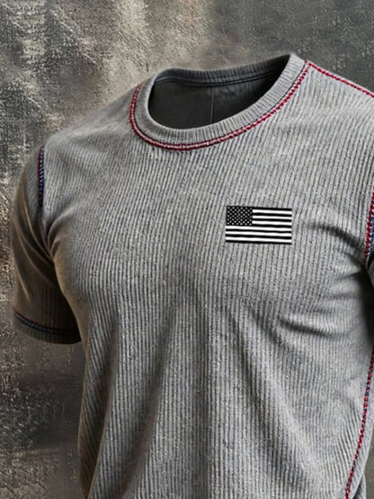 Men's Retro Color-Block "Patriot" Casual Short-Sleeve T-Shirt