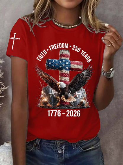 Women's 250th America Anniversary Casual Printed Crew Neck T-Shirt