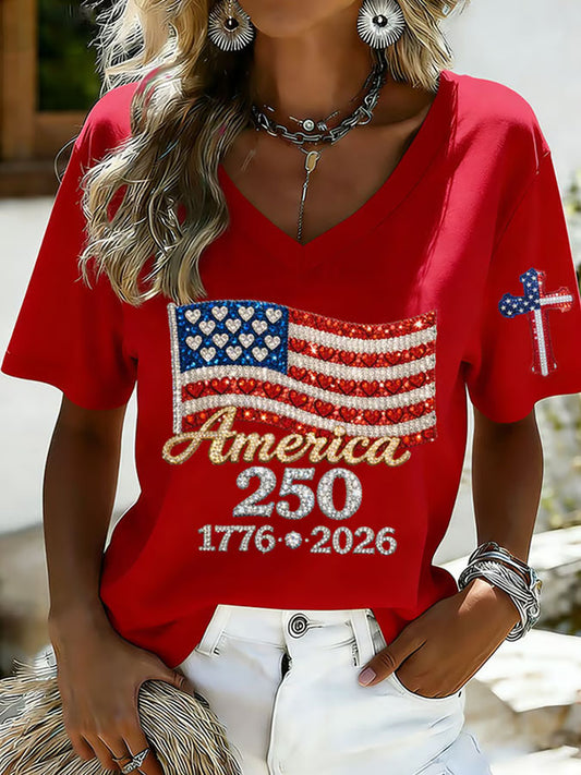 🔥Buy 3 Get 10% Off🔥Women's 250 Year Print Short Sleeve T-shirt