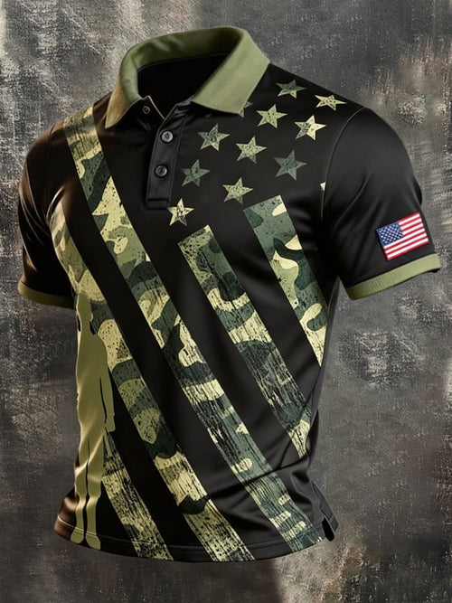 Men's Retro "Patriot" Color-Block Short-Sleeve Polo Shirt