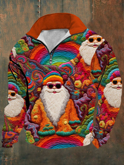 Men's Retro Santa Print Long Sleeve Top