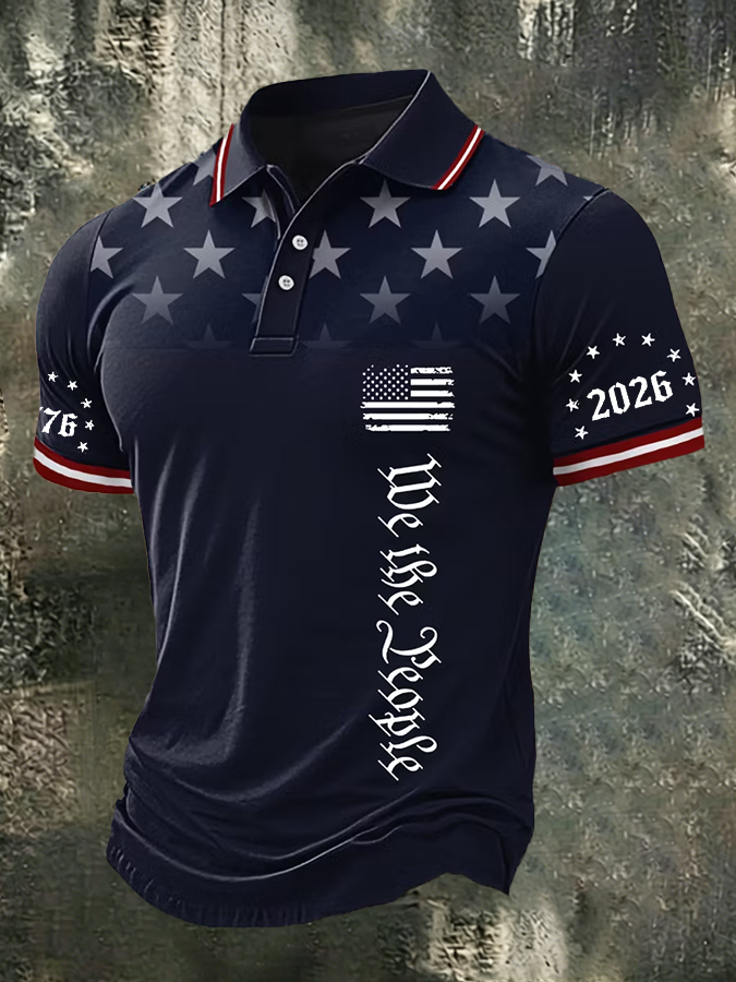 Men'S American Flag Print Casual Polo Shirt