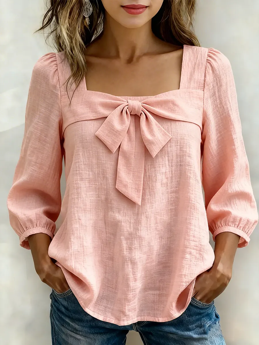 Women's Casual Bow Cotton Shirt