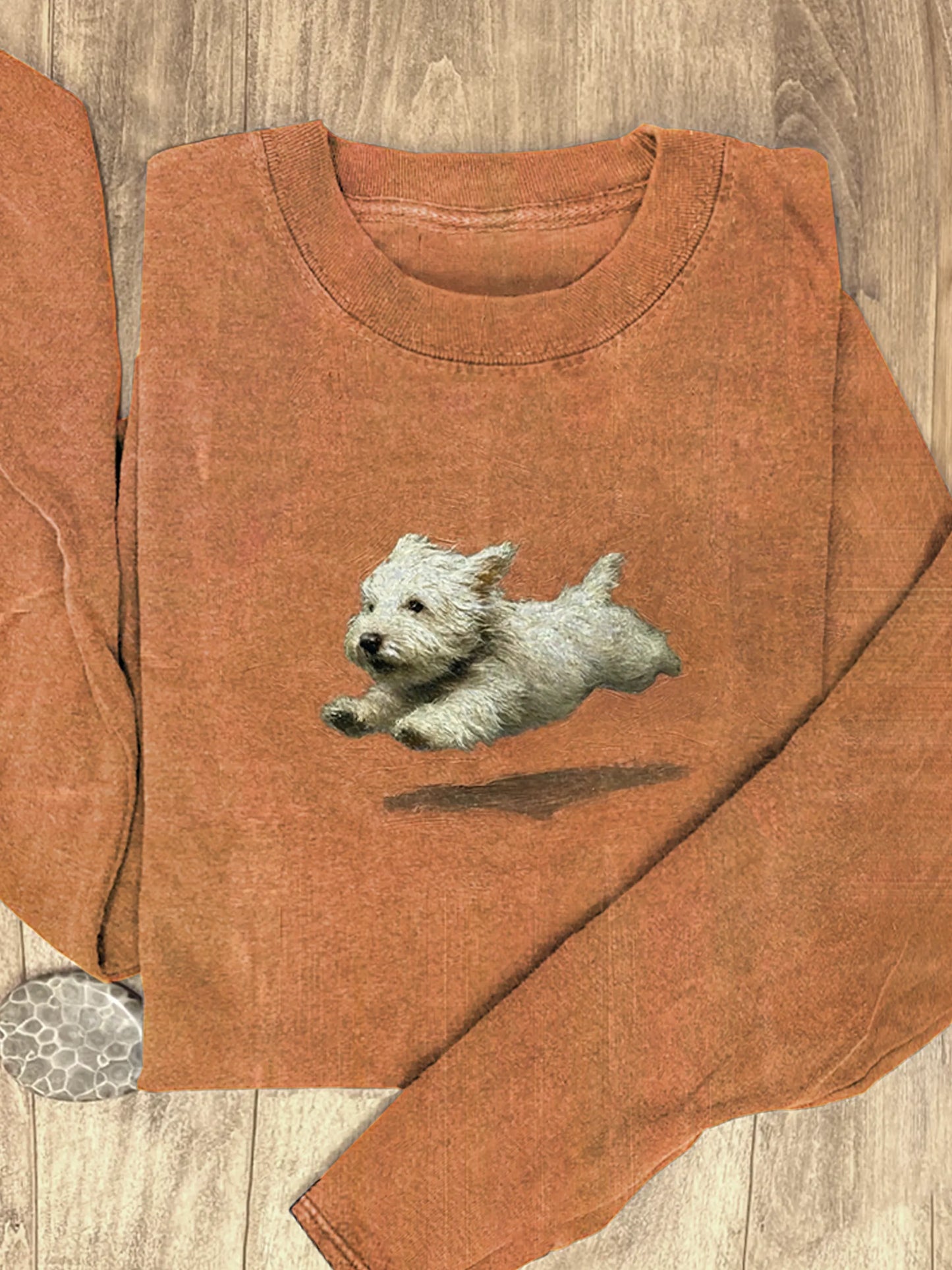 Funny Retro Cute Running Dog Art Print Casaul Cotton Long Sleeve Shirt
