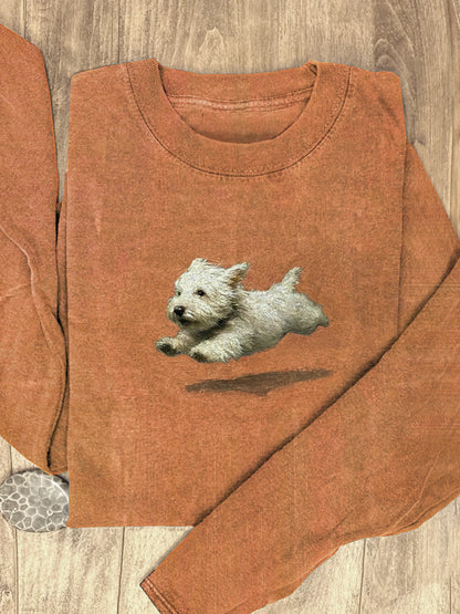 Funny Retro Cute Running Dog Art Print Casaul Cotton Long Sleeve Shirt