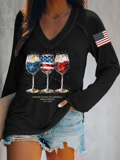 Women's 250th Anniversary Wine Glass Celebration Print T-Shirt
