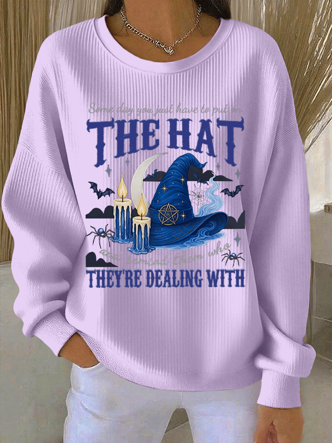 🔥HOT SALE🔥Women's Some Day You Just Have To Put On The Hat And Remind Them Who They're Dealing With Print Knit Crew Neck Long Sleeve Top