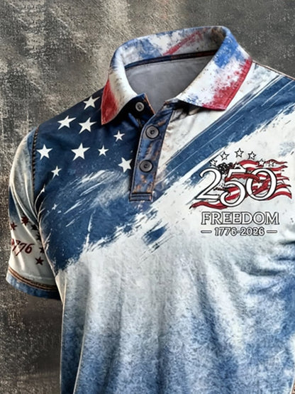 Men's Retro "Patriot" Color-Block Short-Sleeve Polo Shirt