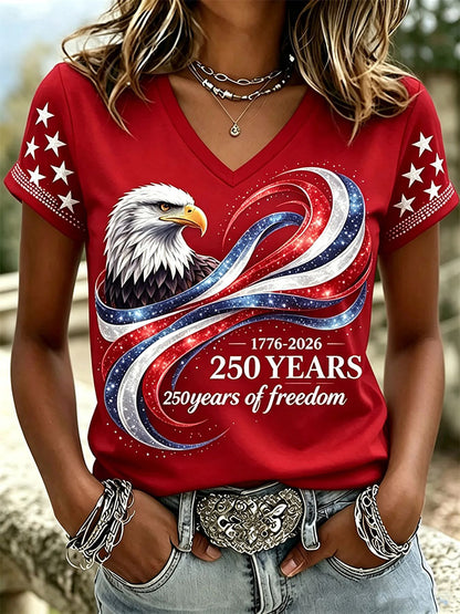 🔥Buy 3 Get 10% Off🔥Women'S Retro Independence Day Relief Printed Casual Short Sleeved T-Shirt