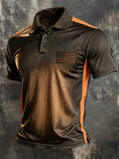 Men's Retro Patriotic Color-Block Short-Sleeve Polo Shirt