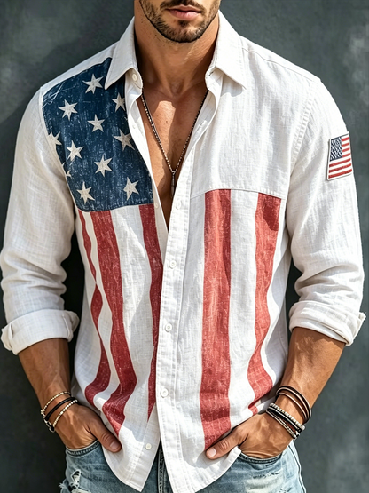 🔥Buy 3 Get 10% Off🔥Men's American Flag Independence Day Print Long Sleeve Shirt