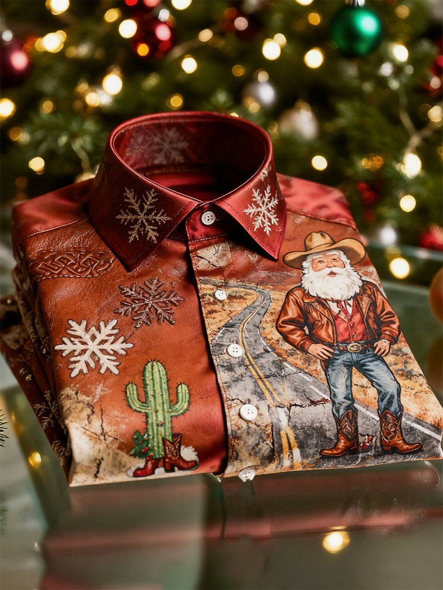 Men's  Christmas Long Sleeve Button-Down Shirt