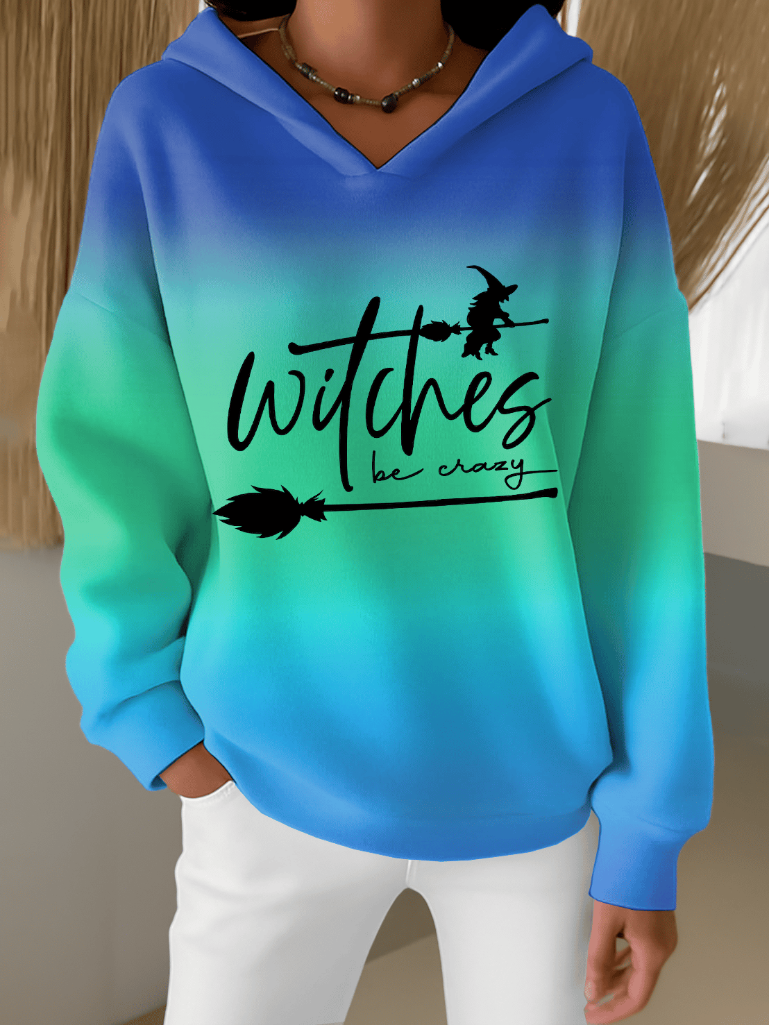 🔥HOT SALE🔥Women's Halloween Witch Print Furry Lined Hoodie