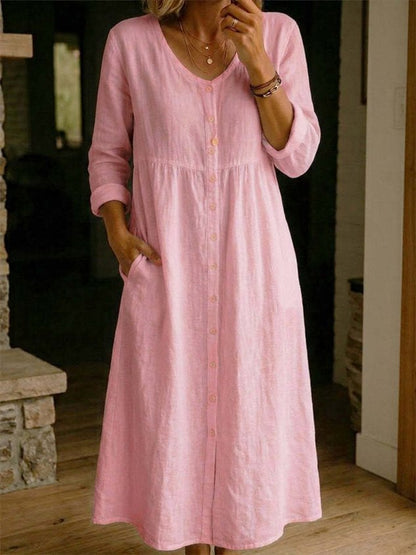 Cotton And Linen Vintage Loose Dress With No