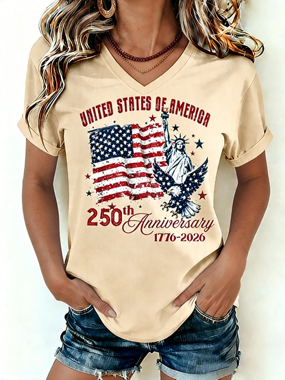 🔥Buy 3 Get 10% Off🔥Women's 1776-2026 Statue of Liberty Anniversary Eagle Print V-neck T-shirt