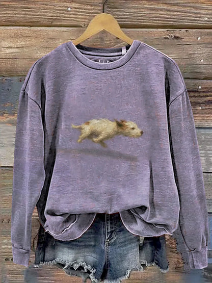Funny Cute Running Dog Art Print Casual Sweatshirt