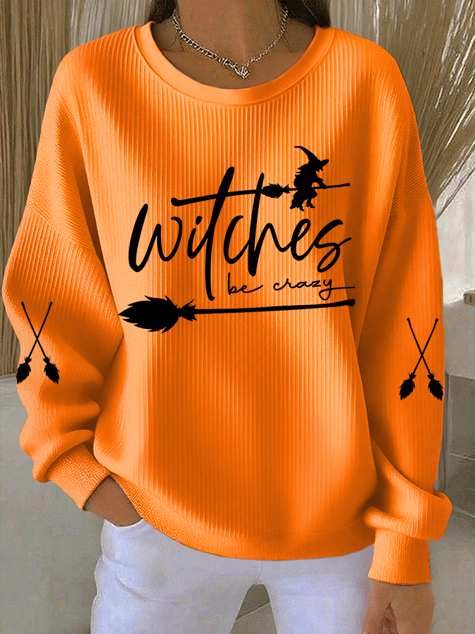 🔥HOT SALE🔥Women's Witch Be Crazy Print Knit Crew Neck Long Sleeve Top