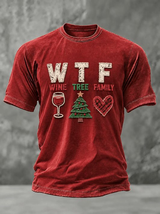 Men's 'Christmas Wine Tree Family' Print T-Shirt