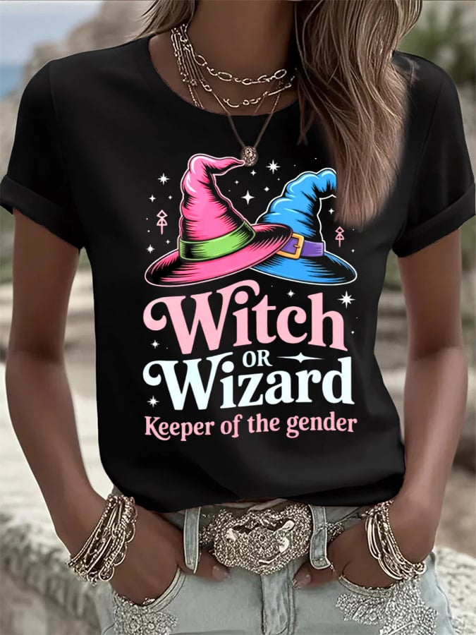 Women's  halloweenwitch print casual T-shirt
